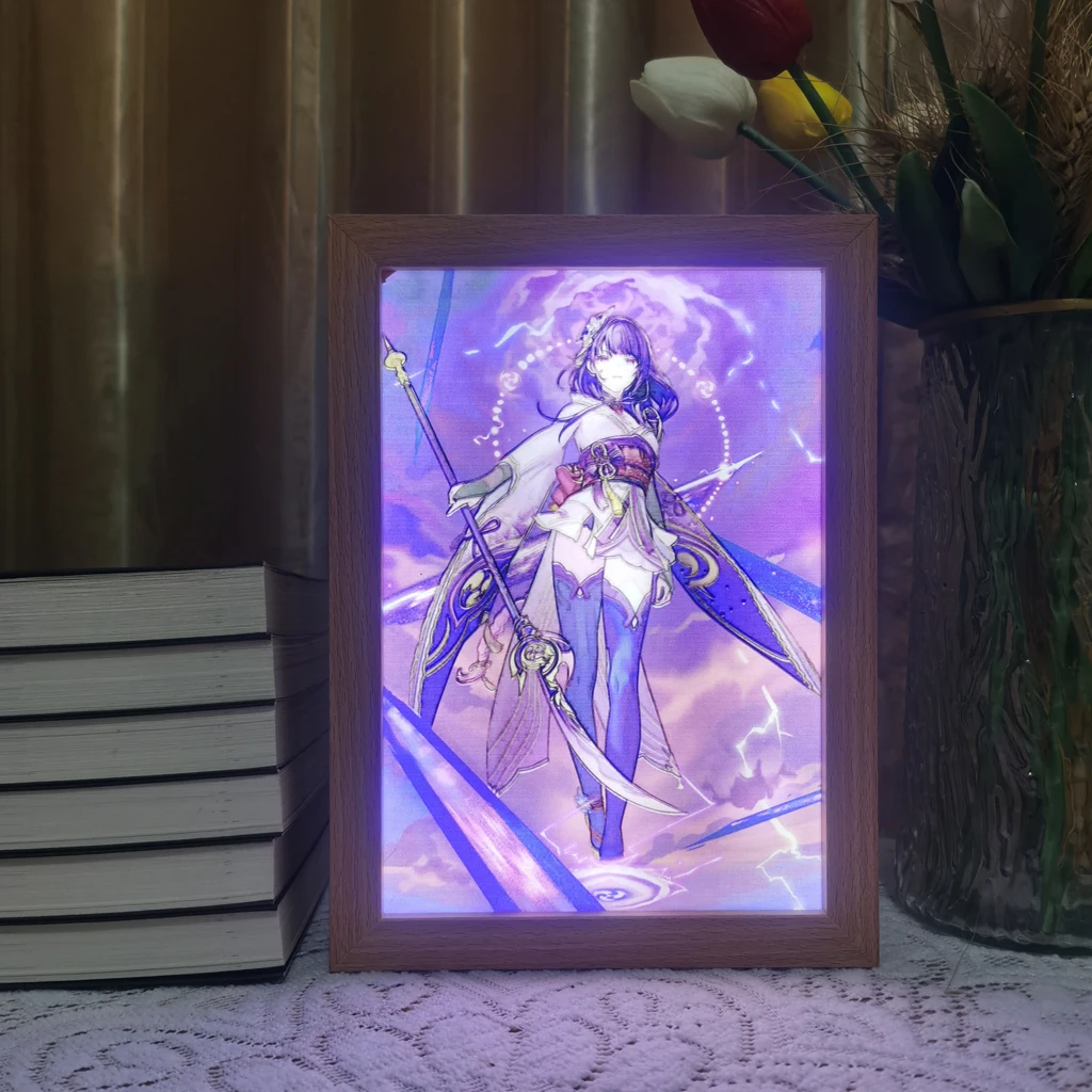 50 Styles Genshin Anime Light Painting Demon Slayer DBZ Son Goku Anime Night Light Game Led Photo Frame Lamp Home Decor