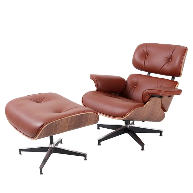 Nordic home single chair sofa lounge chair mid century leather chair with ottoman