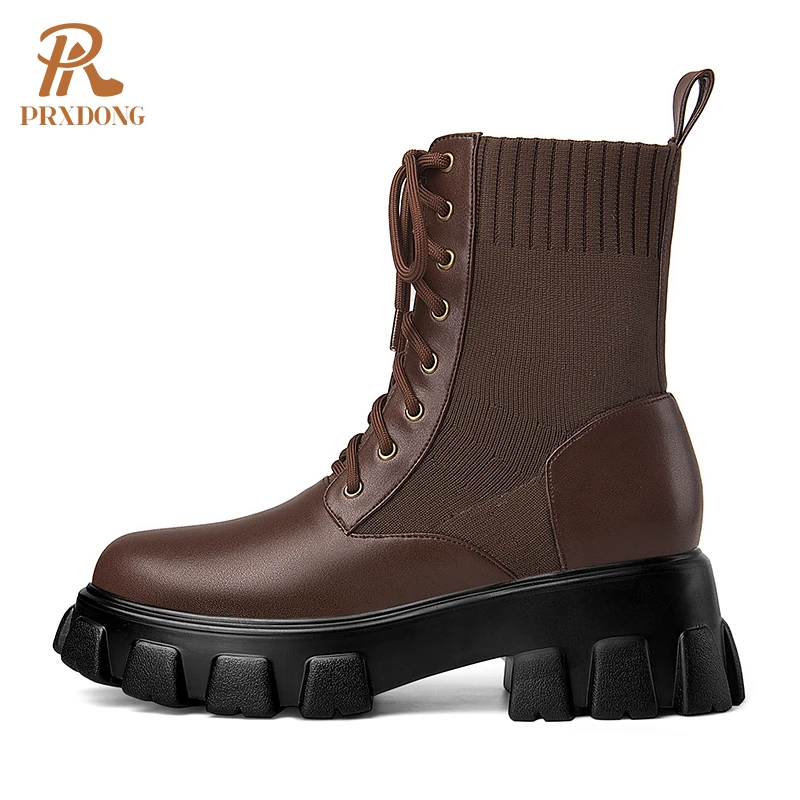 2021 Winter Sock Boots Lace Up Knitting Shoes Platform Women Ankle Boots Thick High Heels Cross-Tied Casual Concise Party Shoes