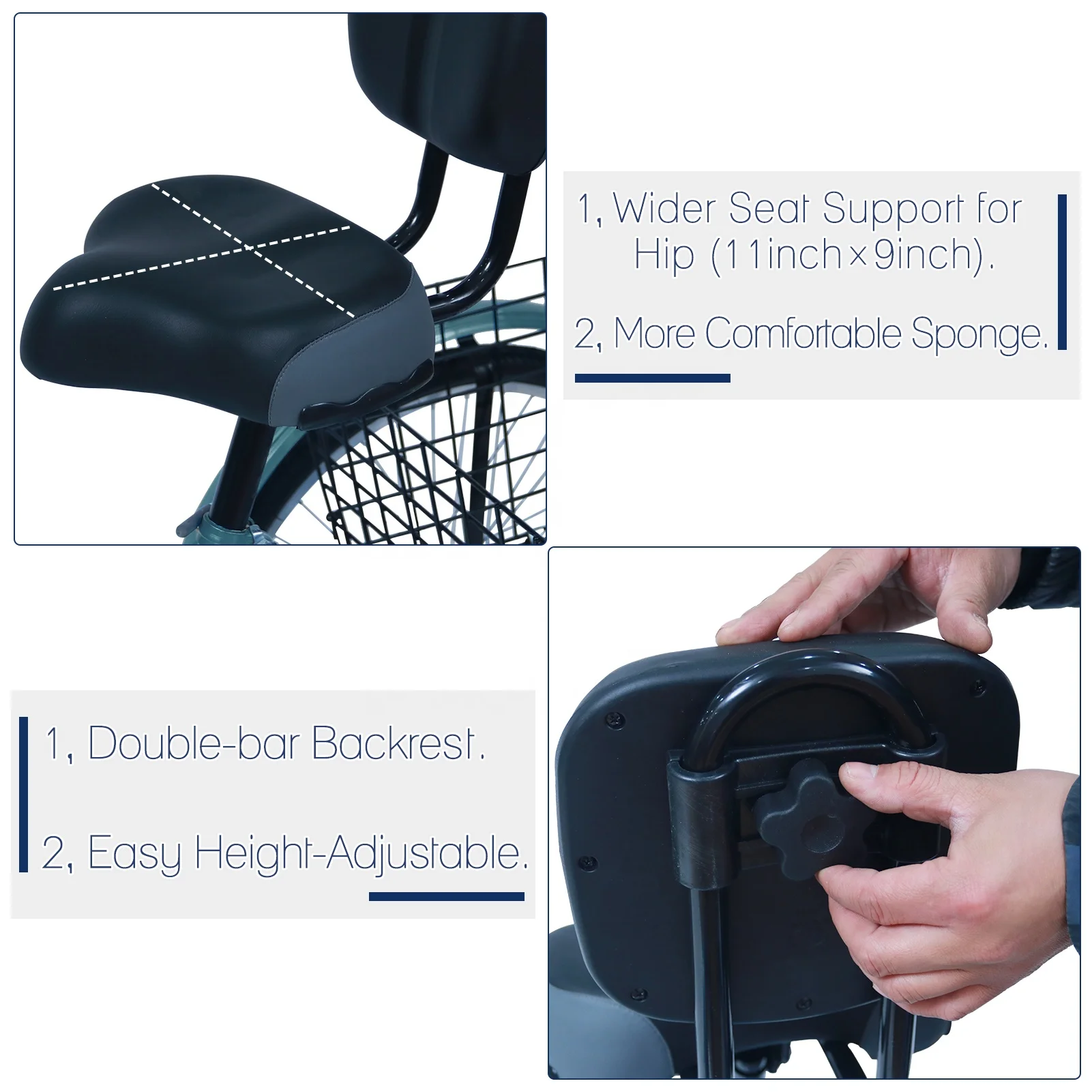 Модное Велосипедное Сиденье большое седло с регулируемой спинкой для велосипеда-трицикла взрослых