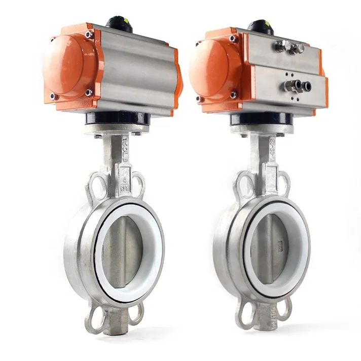 Pn16 Stainless Steel 8 Inch Pneumatic Actuator Steel Soft Seal Wafer Type Ptfe Seat Butterfly Valve Stainless Steel 300