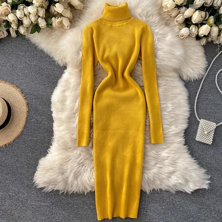 custom high quality lady designer fashion body con wholesale one piece knit elegant long sleeve bodycon fall dresses for women