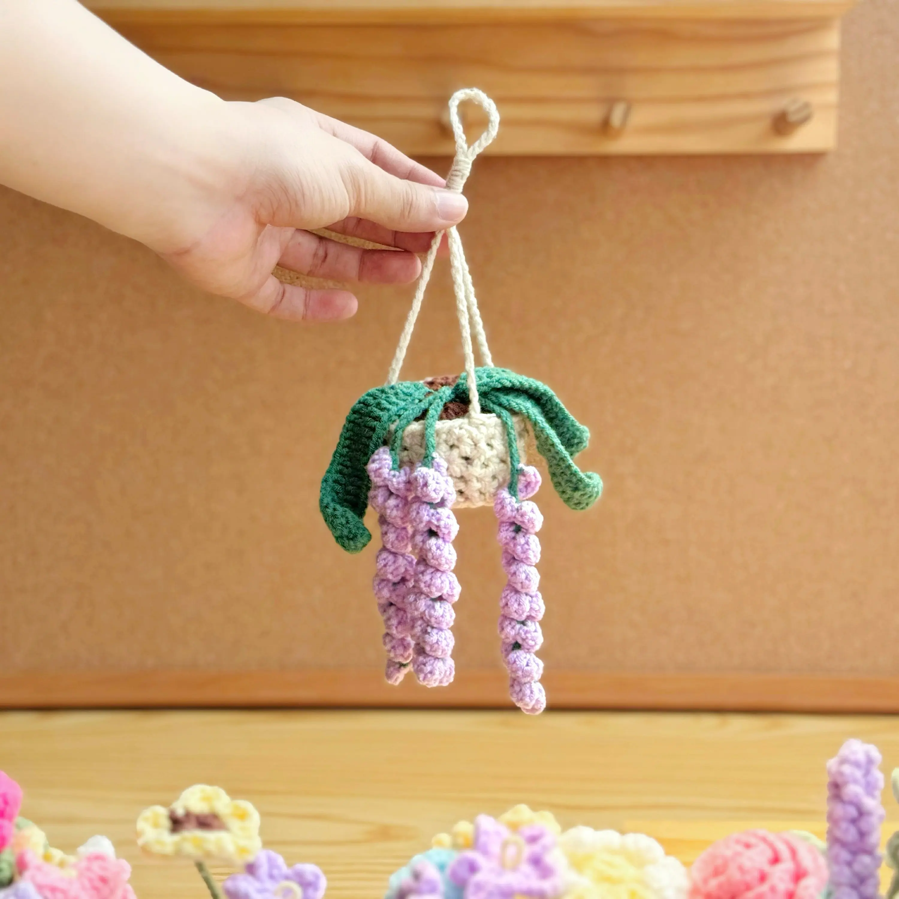 New Crochet Strawberry Artificial  Potted Flower Ornaments for Mirror Decoration Pendant Cute Potted Plants for Rear View Mirror