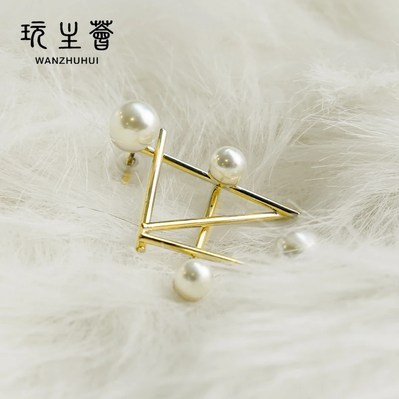  Unique gold plated sterling silver white pearl assymetrical
