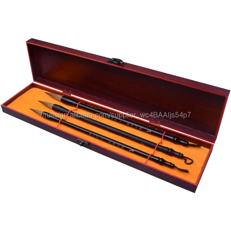 Античная Высокое качество китайской каллиграфии 3 шт. расчёски для волос комплект ласка волос камфорового ручка кисточки