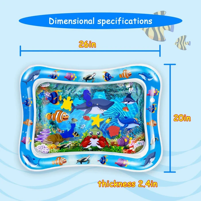 Inflatable Tummy Time Premium Water mat with Mirror and rattles Infants Toddlers Water Play Mat for Baby