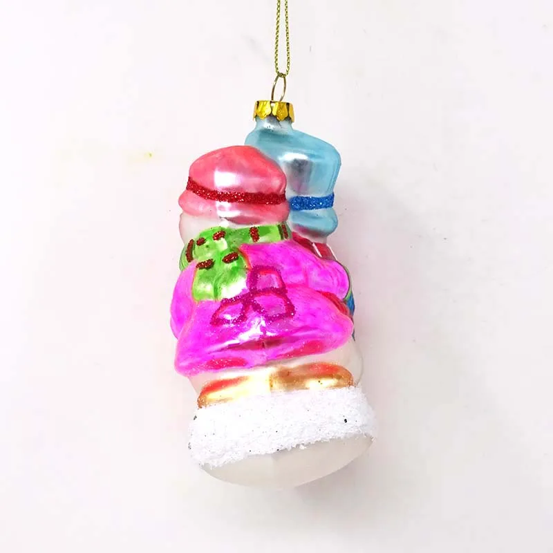 Factory wholesale glass ornaments for christmas cute three snowmen sitting on a sleigh pendant