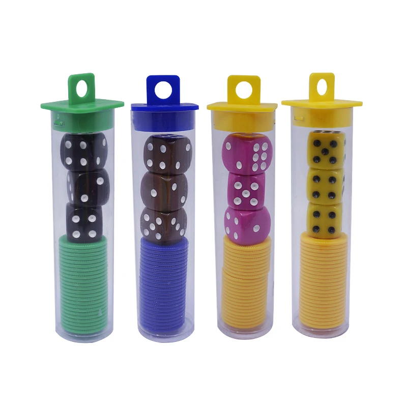Wholesale ABS Plastic Ludo Coins with D6 Dice 16mm chip tube game set