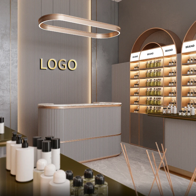 Роскошный парфюмерный магазин дизайнерские стеллажи для декорирования интерьера косметики деревянная витрина с эфирными маслами настенный шкаф