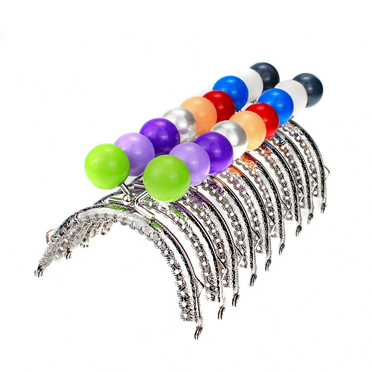 8.5CM 19 Colors Semicircle Embossing Lace Silver Metal Purse Frame Kiss Lock Clasp with beads For for DIY Craft Purse Making