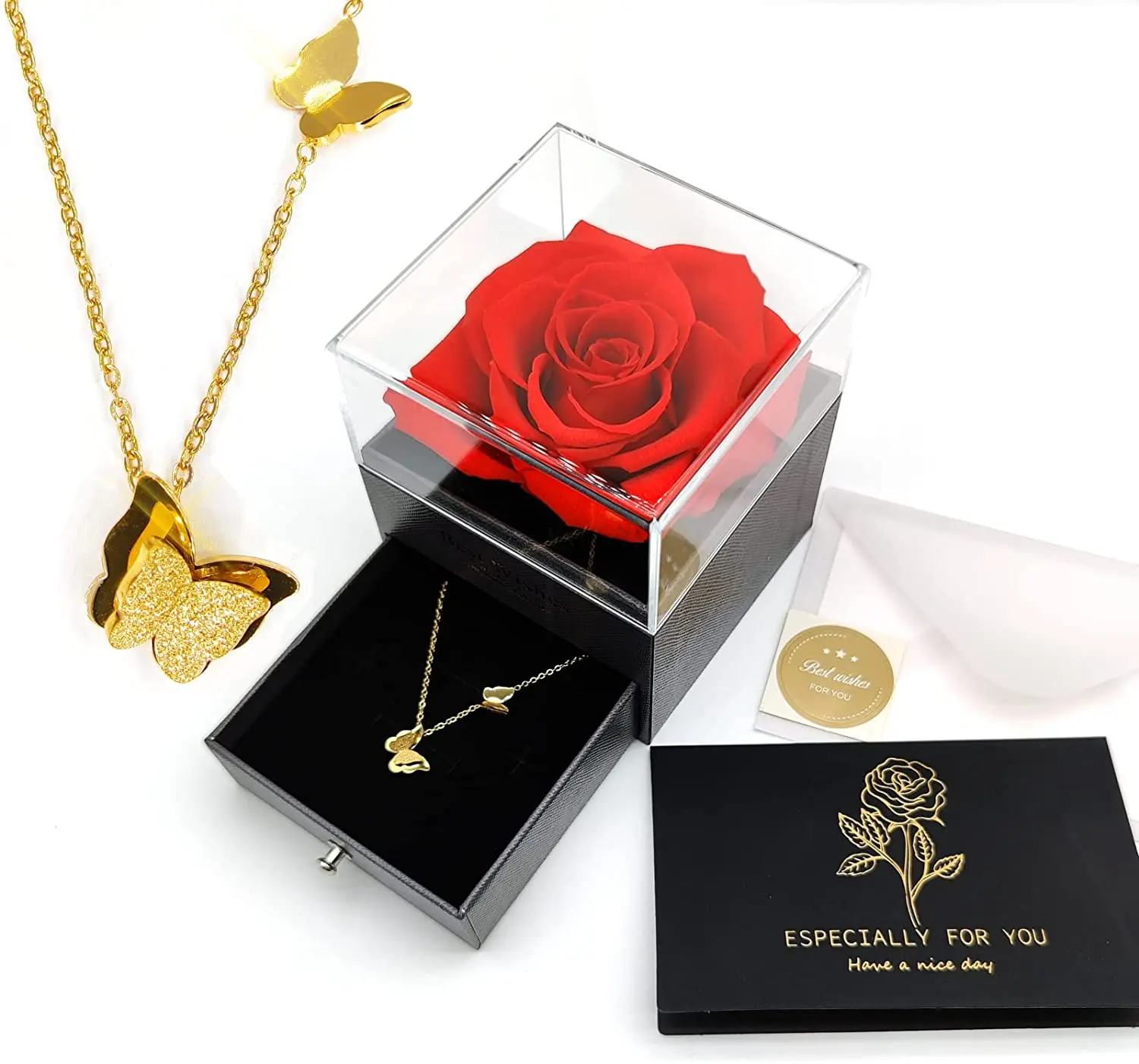 Flower Jewelry Gift Box Jewelry Custom Logo Gold Rose Magnetic Jewellery Red Rose Jewellery Gift Box