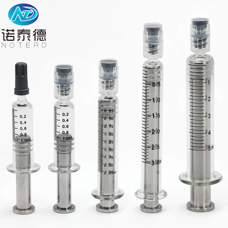 5ml 10ml prefilled glass syringe for distillate oil with metal plunger and stainless steel plunger