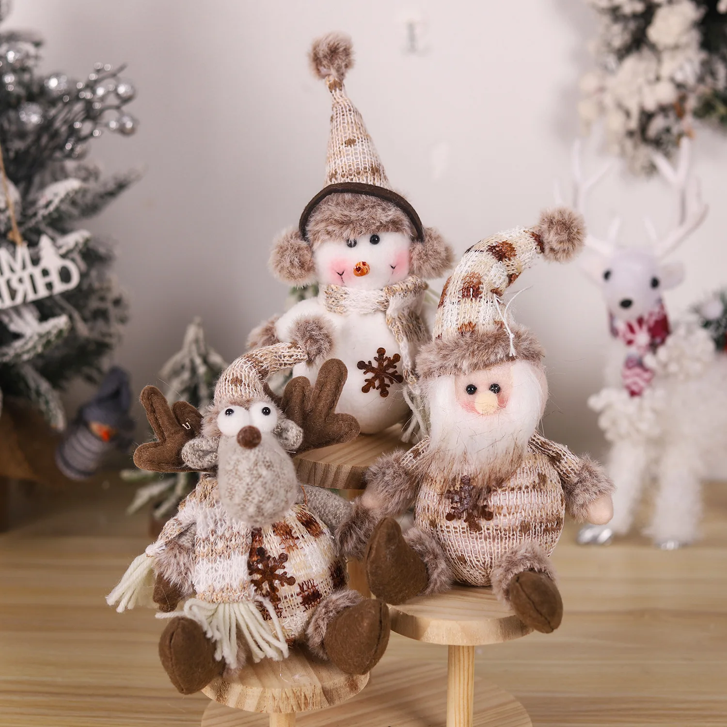 Christmas Snowman Elk Long Legs Doll Xmas Tree Ornament Christmas Plush Toy Decoration Knitted Doll New Year Kids Gifts