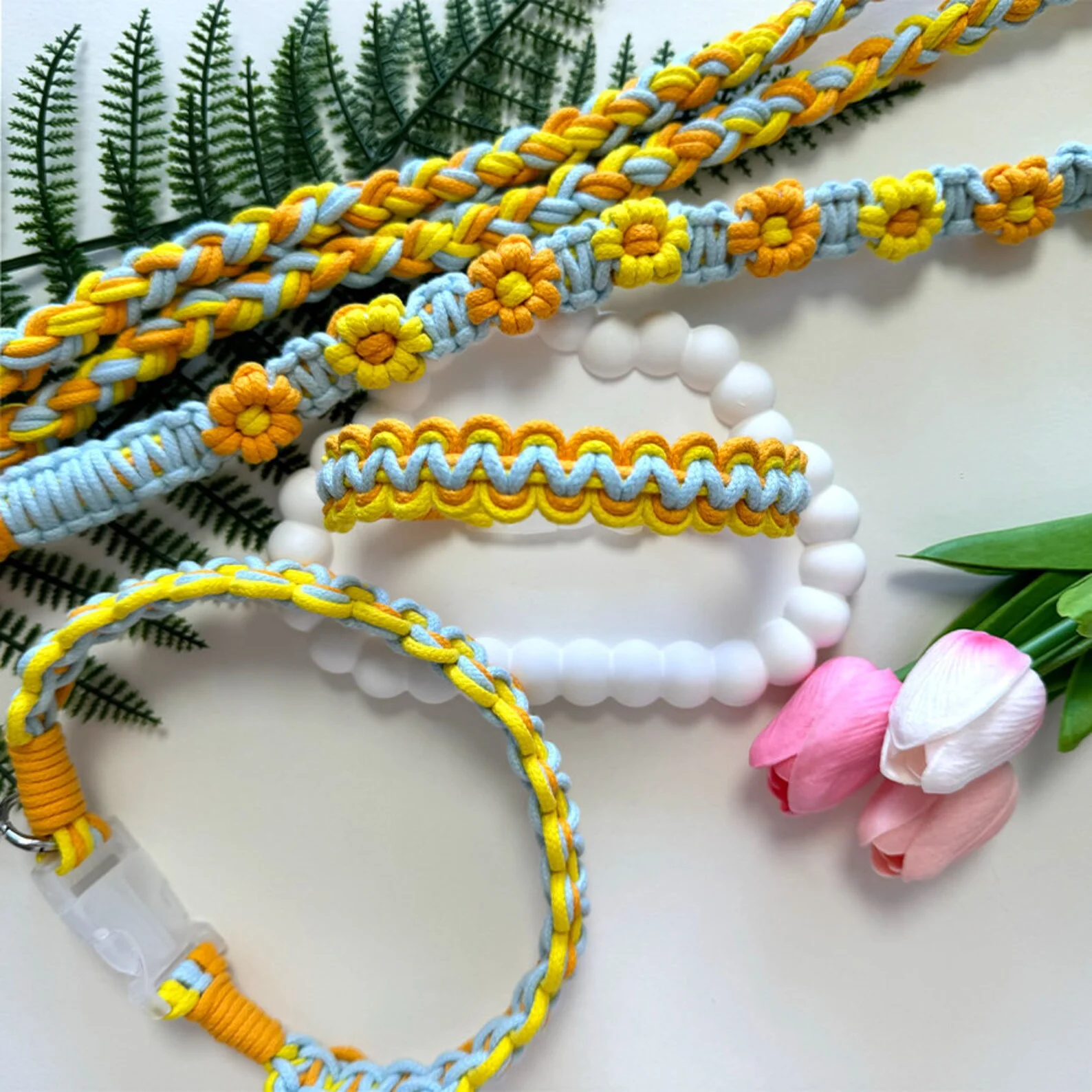 CUSTOM Summer Gift Towing Rope Link Neck Decoration  Macrame COTTON Braided Cute Collar Dog  Cat Collars leash set with buckle