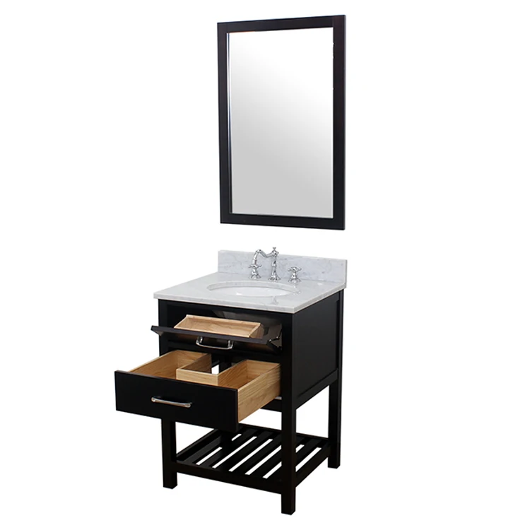 24 Inch Modern Luxury Wooden Bathroom Vanity Cabinet Carrara White Marble Solid Wood Bathroom Vanity With Sink