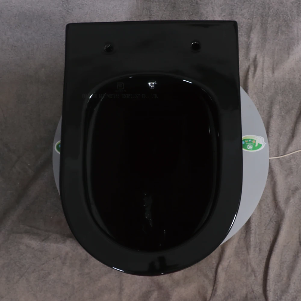 Modern porcelain round p trap hanging toilet bowl ceramic commode sanitary ware matt black rimless wall hung toilet with tank