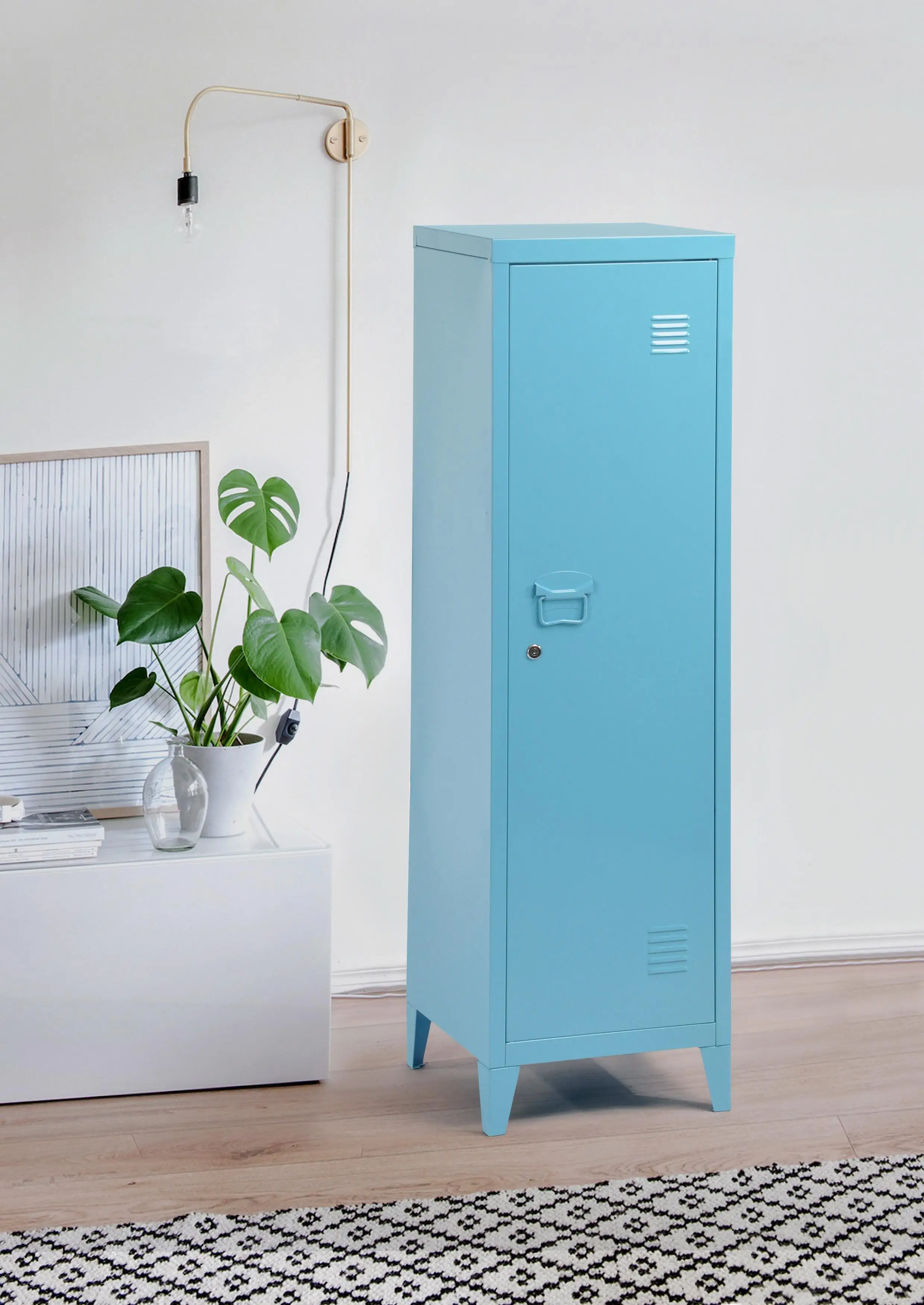 Metal Lockers Horizontal Lockable One Single Door Wardrobe Home Furniture School Gym Storage Steel Modern Pink 3 Compartment