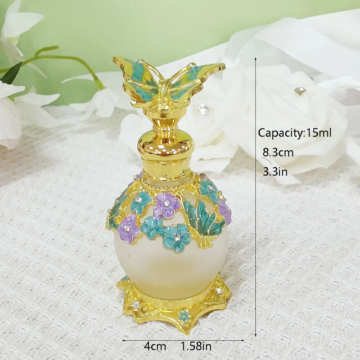 Middle East Style Dubai Zinc Alloy Decorate Enamel Glass Bottle Empty glass bottle 15ML stick perfume essential oil empty bottle