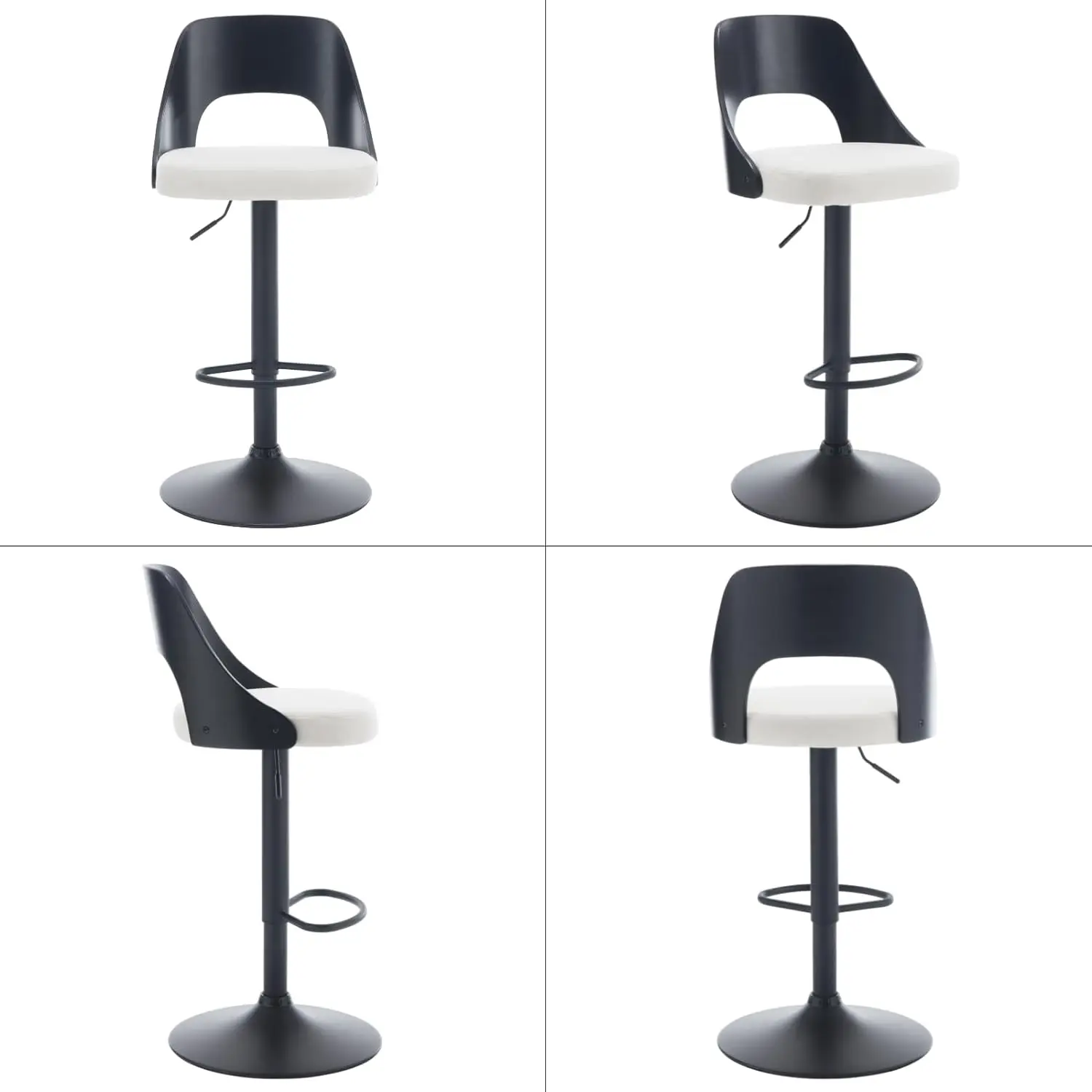 Simple Comfortable Black PU Leather Bar Stool High Chair Kitchen Living Room Hotel Bedroom School Adjustable Plywood Features