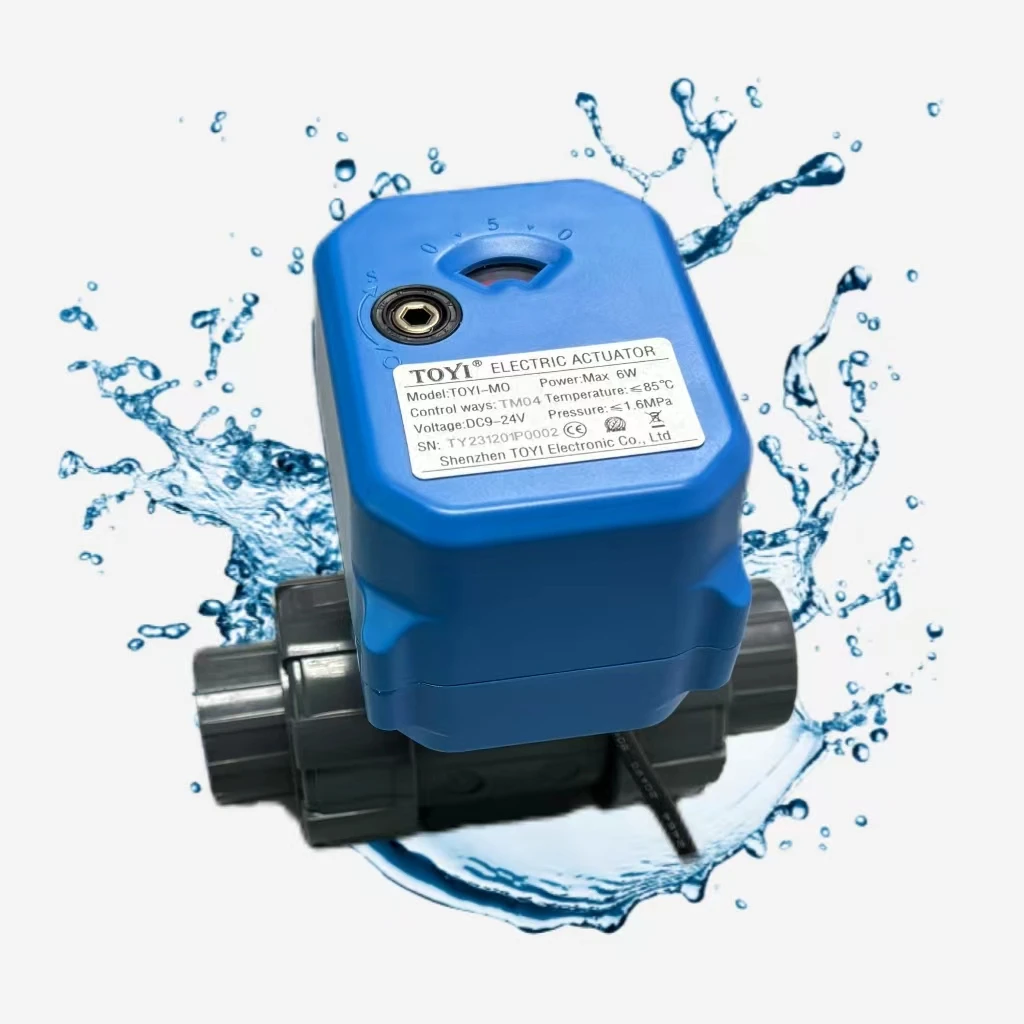 TOYI 2 Way DC12V 24V Power Off Reset UPVC Material Electric Ball Valve DN25 25mm Double Union Control Water Valve For Hot Spring