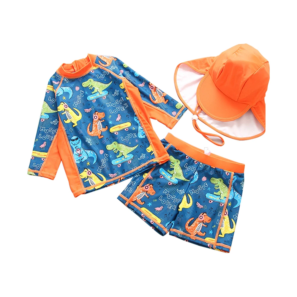 
Mudkingdom Baby Boy Swimwear Set Child Sun Protection Swim 2 Pieces Long Sleeve Swimsuit Rash Guards with hat Kid Swim Trunk set 