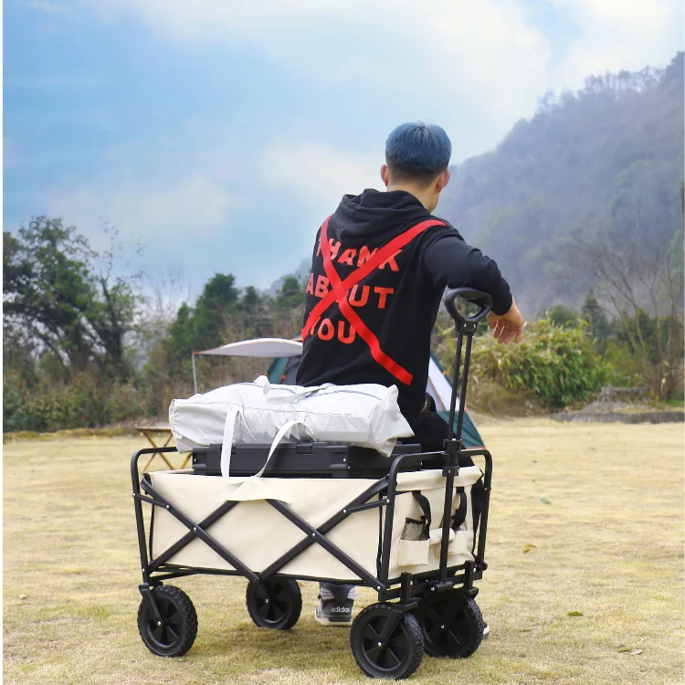 Wholesale Folding Adjustable Handle Outdoor Foldable Shopping Carts Beach Transport Collapsible Camping Cart Folding Wagon