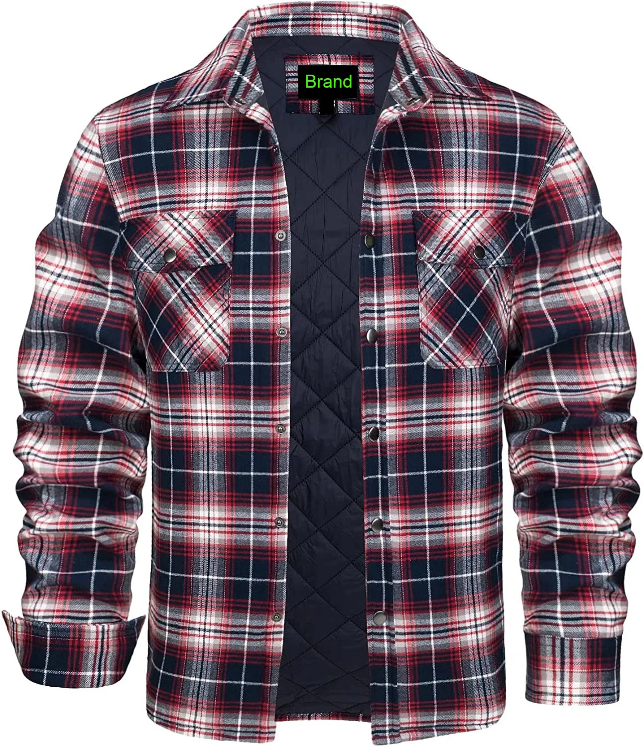 2023 Hot Selling Custom Logo Flannel Jacket USA Size Polyester Lining Quilted Flannel Jacket