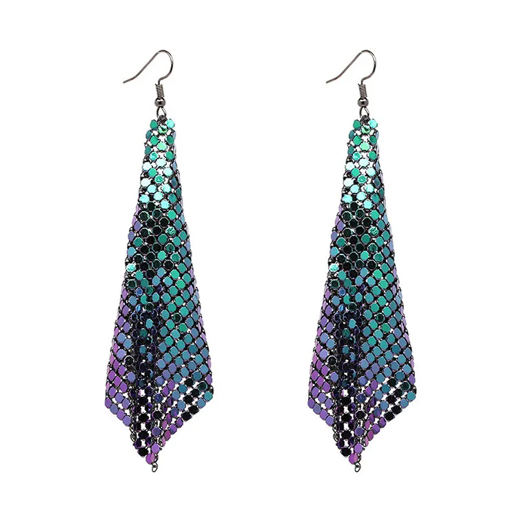 Newest Design Metal Sequins Aluminum Mesh Earrings Wholesale Geometric Rectangular Drop Earring Funky Earring Accessories