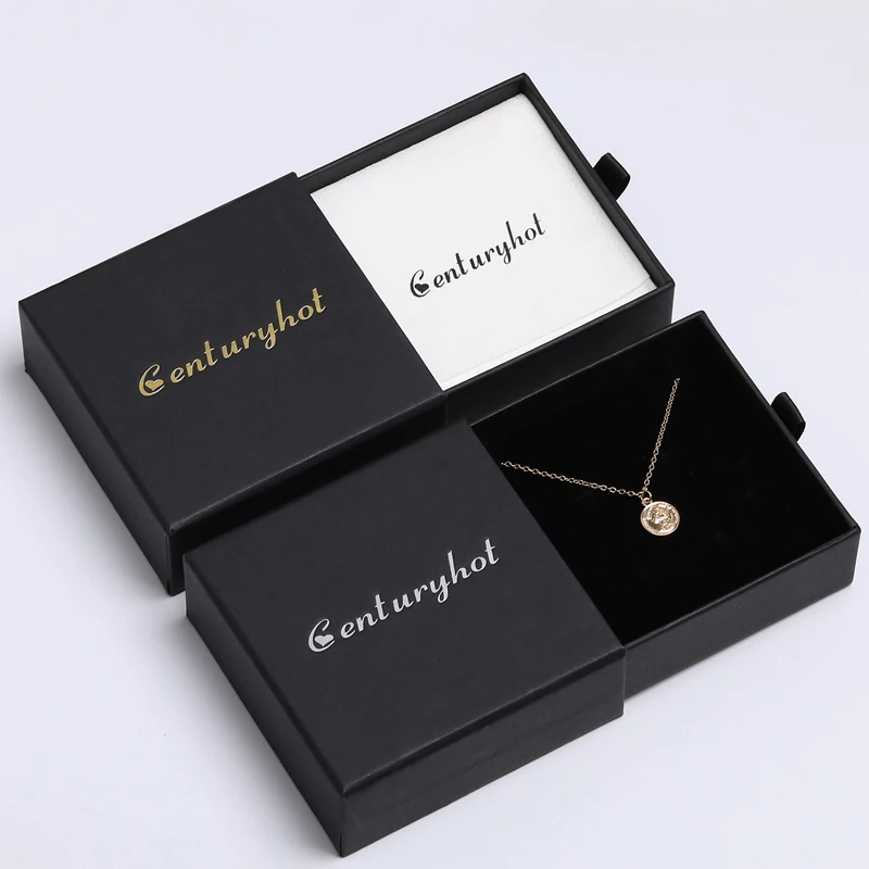 black Paper custom jewelry box personalized logo chic small packaging box bulk drawer cardboard box