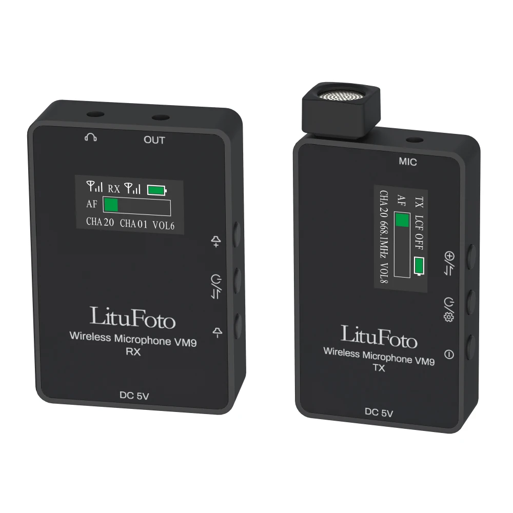 LituFoto Condenser Microphone Wireless Lavalier Monitor Microphone VM9 with Transmitter and Receiver