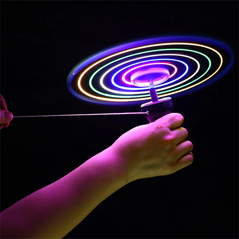 Cheap Outdoor Children Plastic Pull String Stay Wire Led Flashing Light Up Flying Saucer Disc Toy for Neon Party Supplies