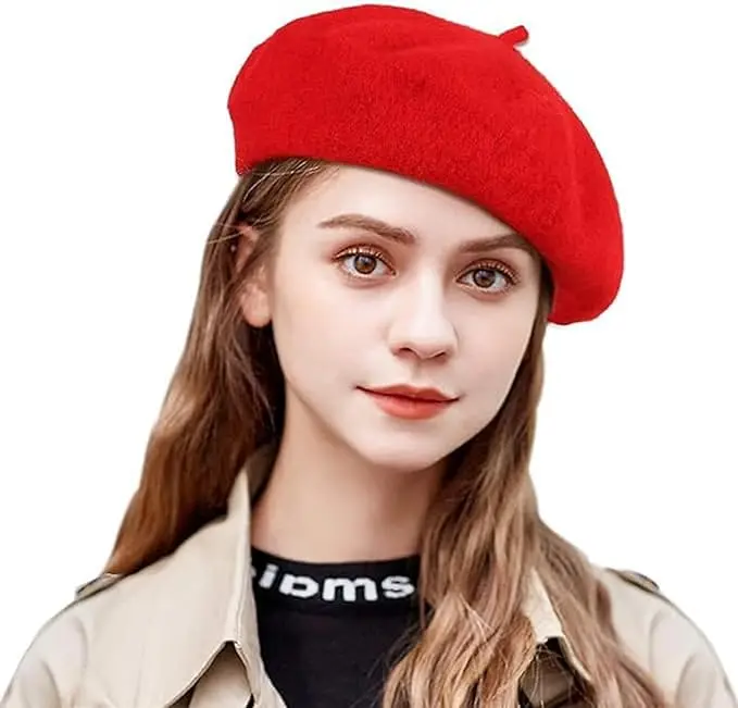 Handmade Classic Slouchy Wool Beret Hat for Women Embroidered Winter Fur Custom Fishing Beach Party Cap Berets