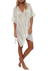 Wholesale Elastic Beach Dresses and Cover Ups Hollow out Woman Bikini Blouse Swimsuit Overall V-neck Plus Size Swim Cover Ups