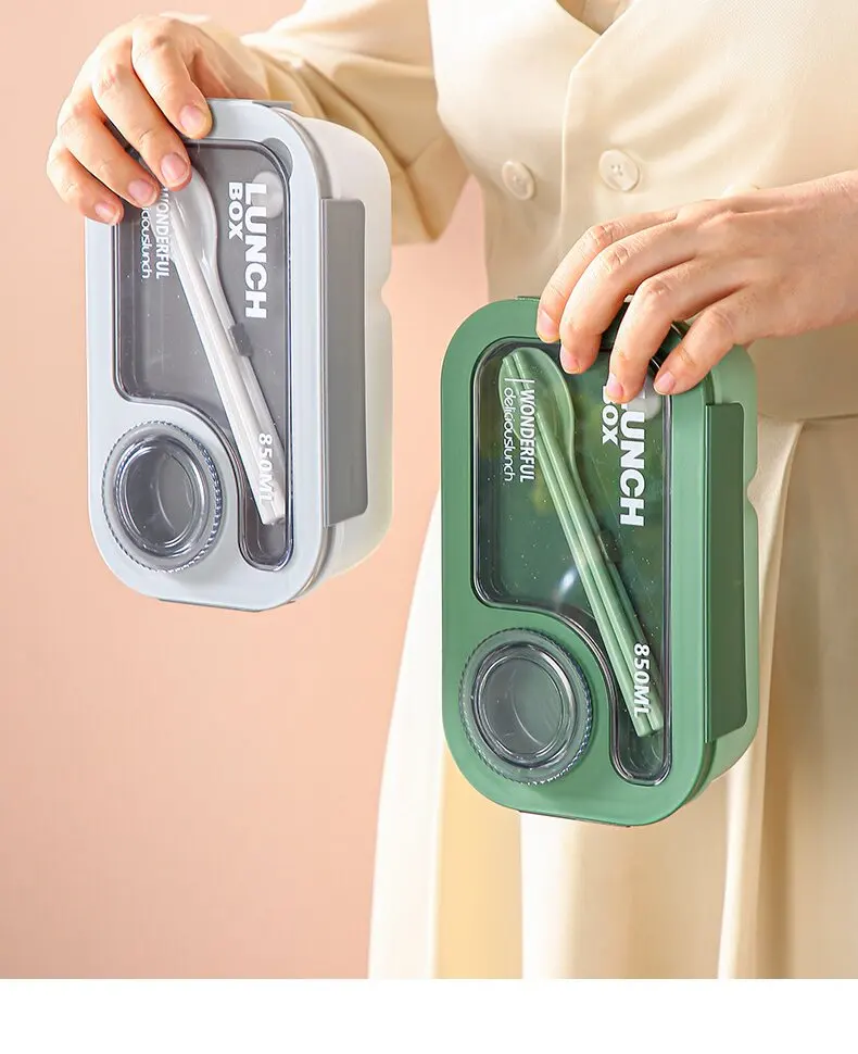 2024 New 2 Compartment Divided Portable School Office Plastic pp Bento Lunch Box for Children.with Lids for Sauce