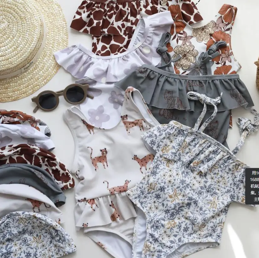 2024 summer baby girl fitness swimwear quick-drying floral baby swimsuit cute lace sling soft cotton cool baby girls swim