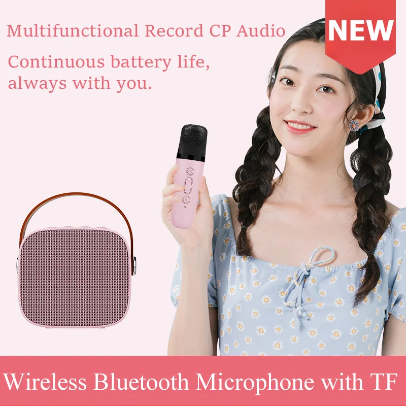 Portable Bt-compatible Speaker With Wireless Microphone Travel Music MP3 Player Mini Karaoke Machine for kids