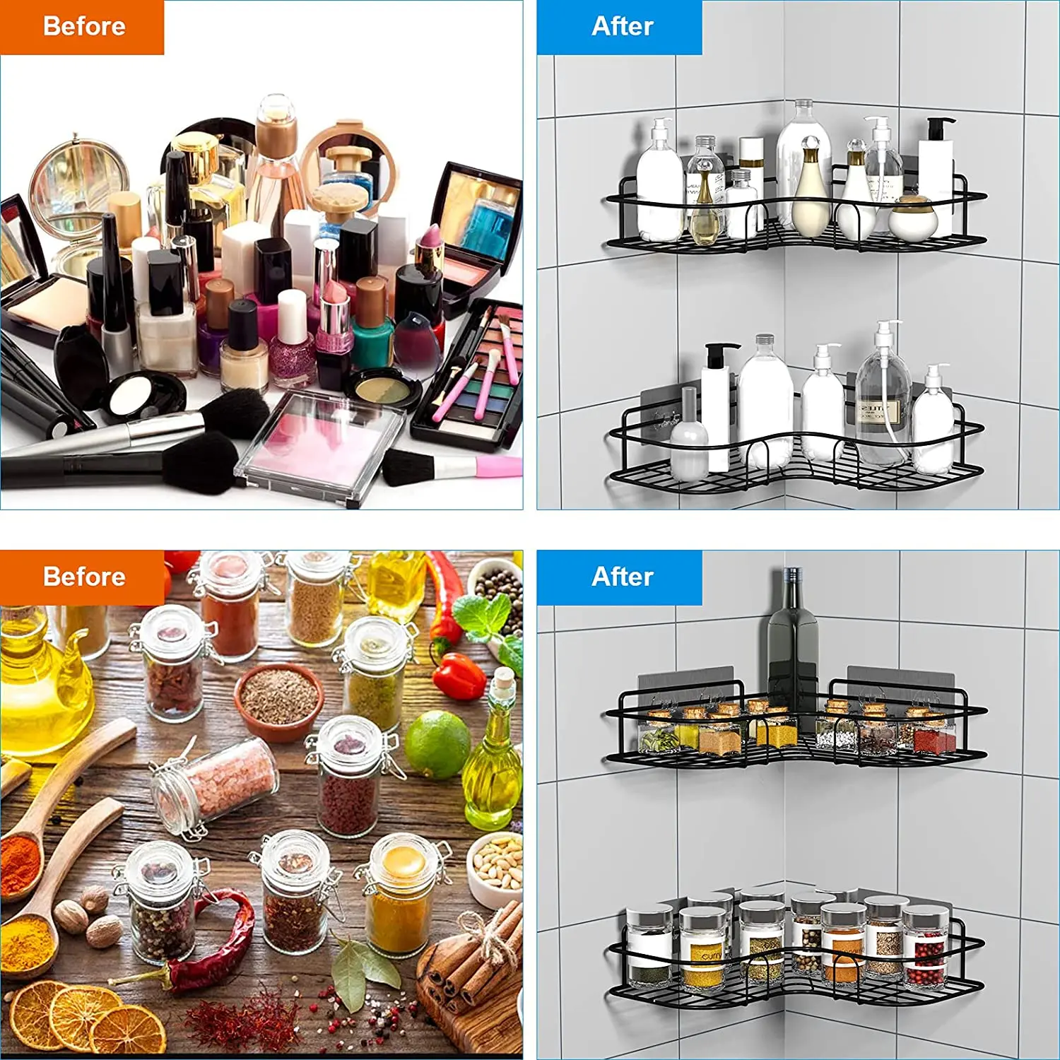 stainless steel shower caddy rack Bathroom multi corner shelf storage rack adhesive stand shelves