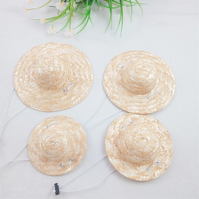 Pet straw hat Spring Summer Straw mini hat Vintage Farmer adjustable DIY doll decorated straw hat mini
