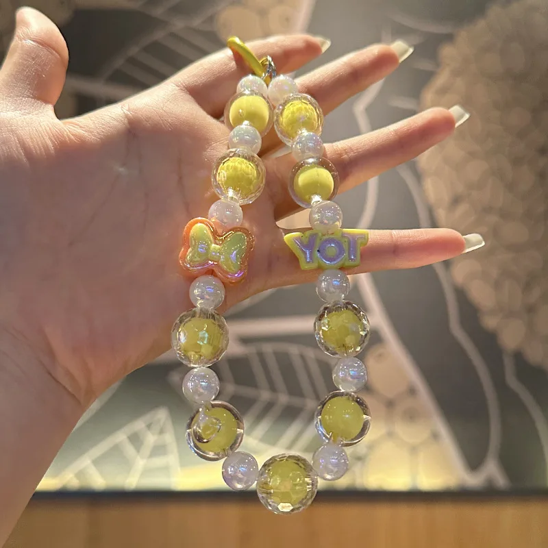 Hot Sell Cartoon Cheap Cute Bead Key Chain Bracelet Beaded Key Chain Beaded Mobile Phone Charm For Car Bag Accessories