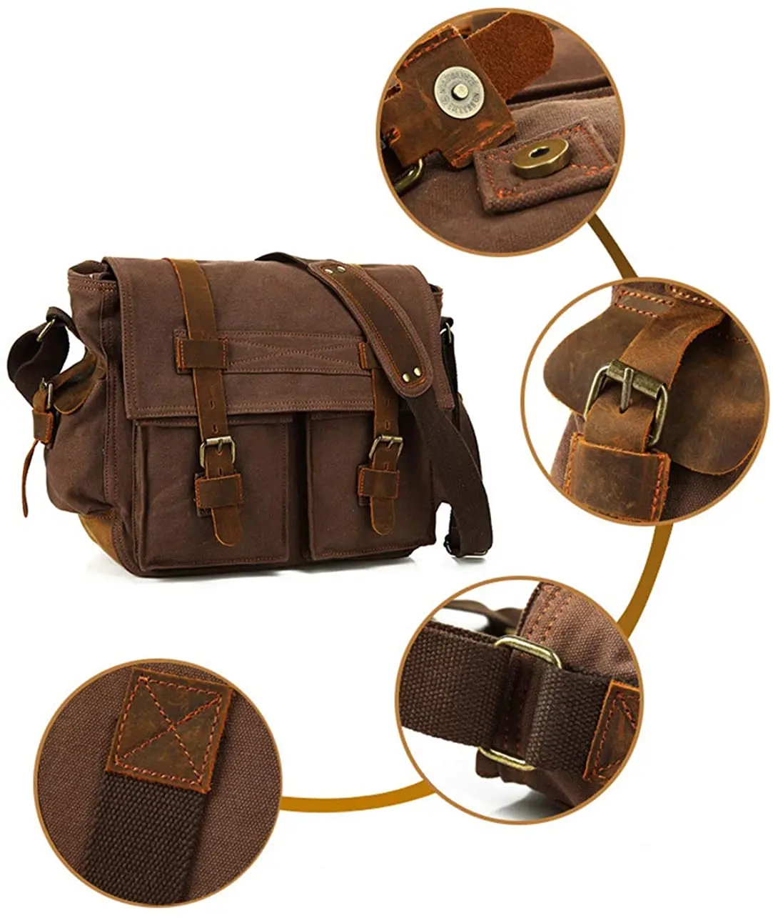 Custom Vintage Leather Canvas Laptop Bag Cross Body Messenger Bags