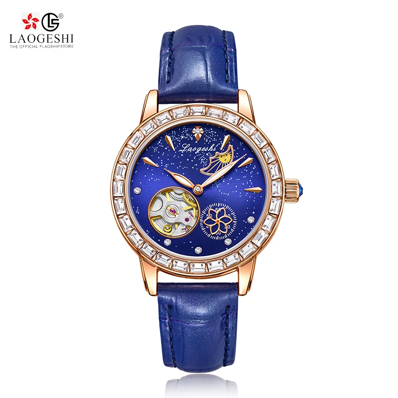 New Brand LAOGESHI 1009 Ladies Automatic Watches Buy Online Rose Gold Wristwatches Leather Strap Waterproof Women Watches Luxury
