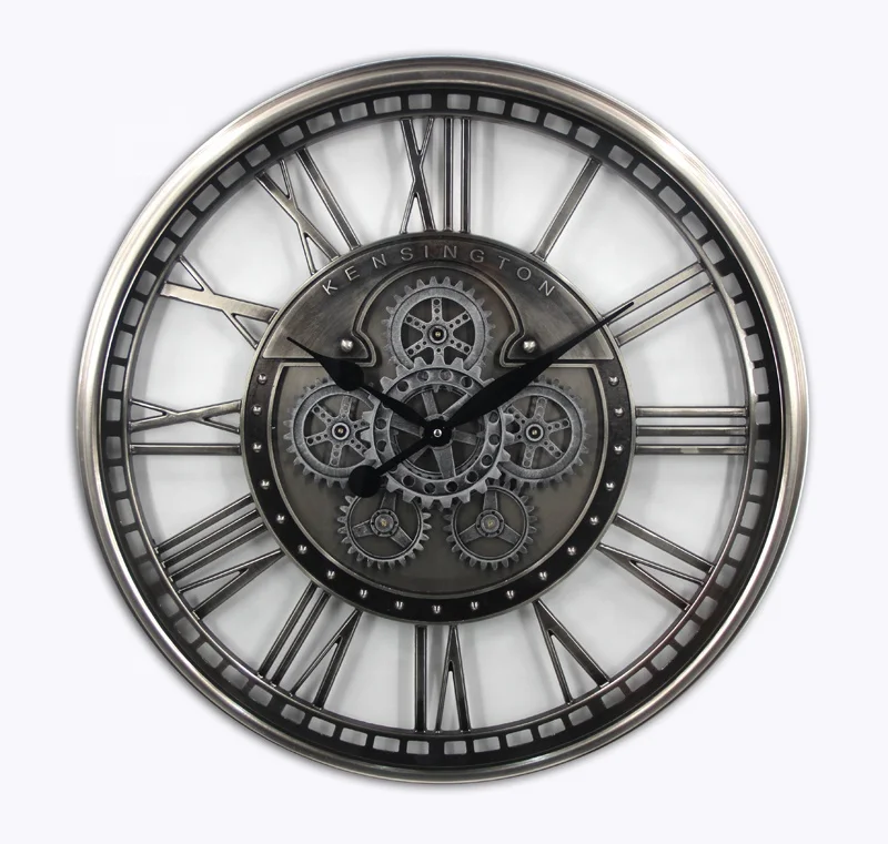 
28inch 70cm 2021 New Hot Sale Metal extra large round moving gears wall clock with glass face cover For Home Decoration 