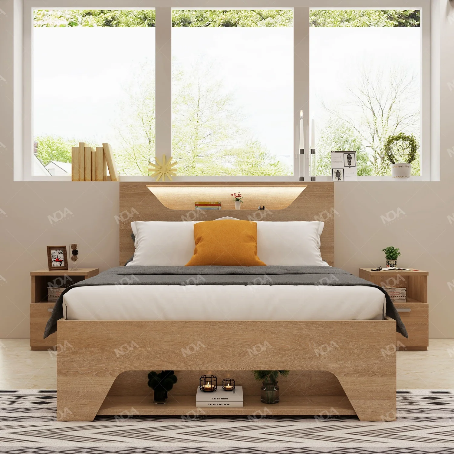 NOVA Hotel Bedroom Furniture Melamine Finishing Luxury Wooden Bedroom Set Modern King Size Platform Bed Frame
