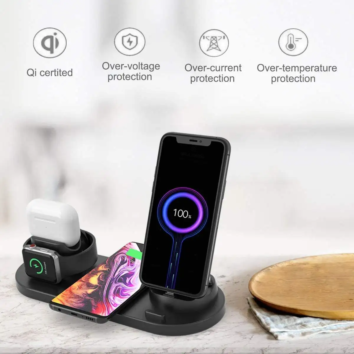 Hot Style Wireless Phone Charger  Charging Station Qi 15w Fast 6 in 1 Wireless Charge For Samsung