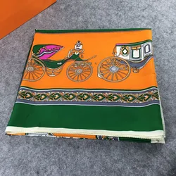 Высококачественные шелковые шарфы, женский Шелковый квадратный шарф с принтом в виде коляски, шелковый шарф размера 140