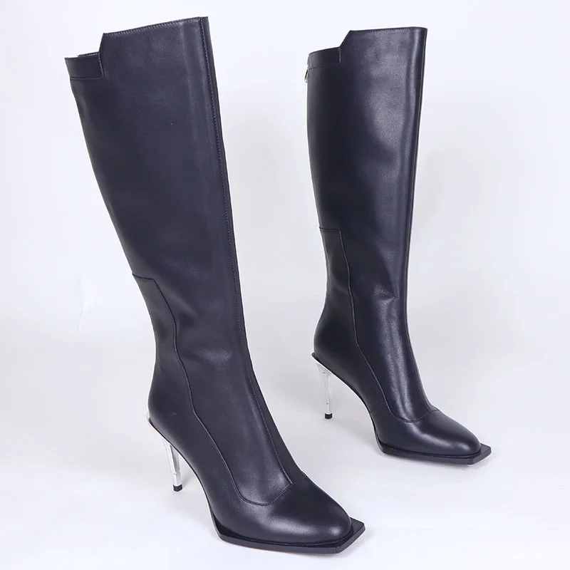 
Stiletto Sexy Lady Boots Cow Leather Shoes Wide Calf Boots for Women 