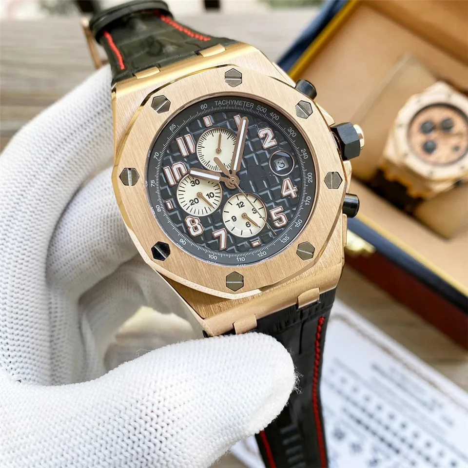 Custom logo Oak 3126 movement Genuine Leather Band silver case blue grid dial luminous luxury waterproof sport watch