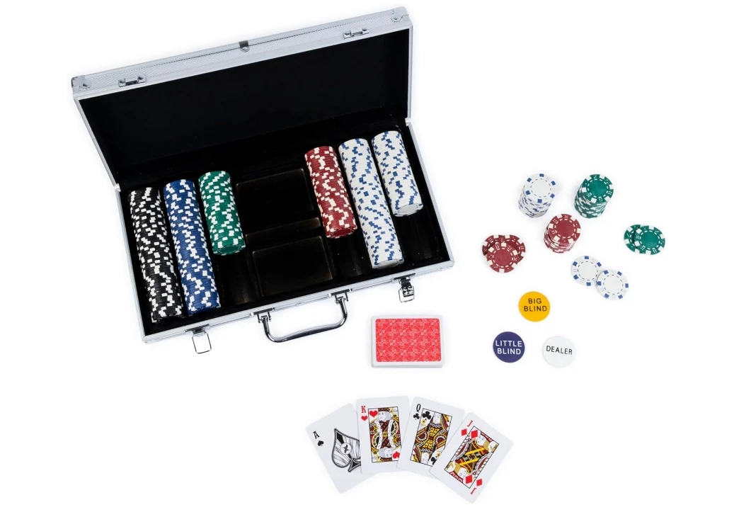 Low Price 300-Piece Poker Set with Aluminum Carrying Case & Professional Weight Chips Plus 5 Poker Dice, Casino Game for Adults