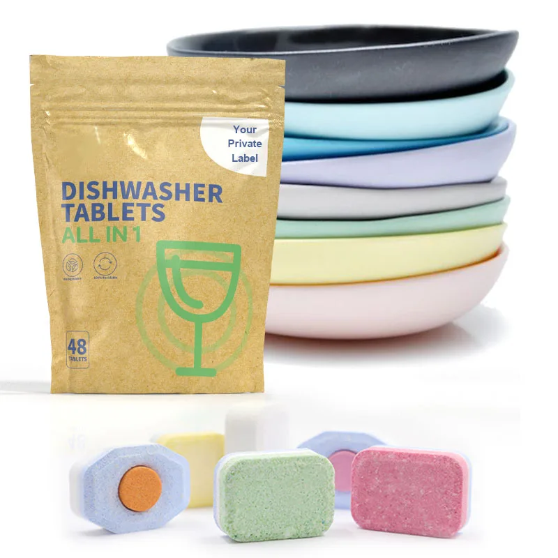 3 Layers Dishwasher Tablet Green White Blue 9 in 1 Functions Soften Hard Water Remove Deeply Food Stains No Phosphate