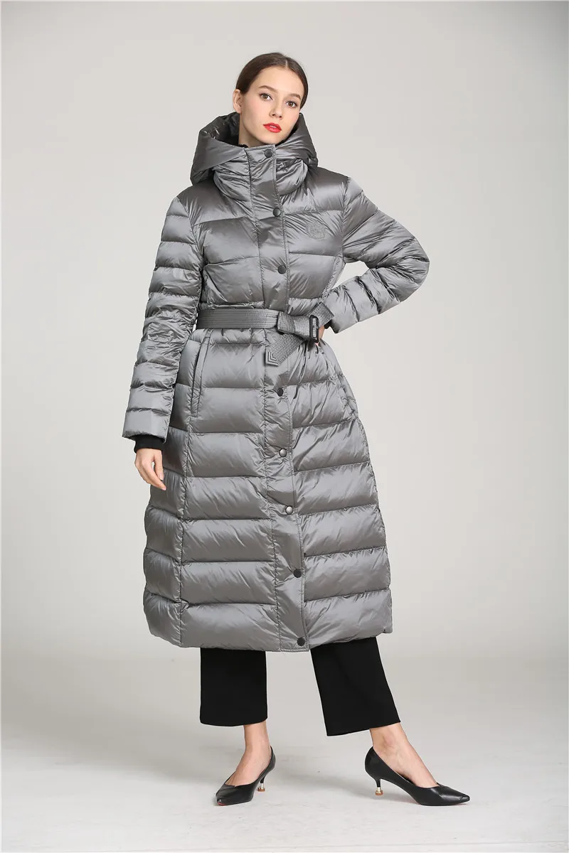 QIUCHEN QC22001 winter women white duck down thick slim-fit coat long knee-length soft comfortable warm windbreaker